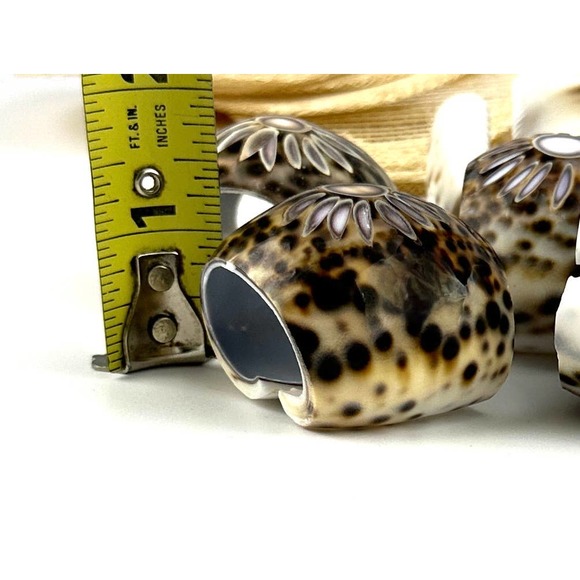 Boho Chic Cowrie Shell Napkin Rings - Set of 6 | Embroidered Ivory Napkin set - Picture 12 of 14